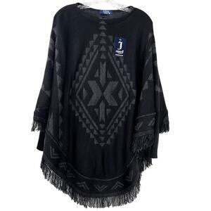 Juans Originals NWT Women's Black and Gray Poncho Western Print Ribbed Sleeves